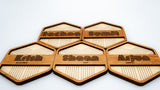 Linear Hexagon Mahogany & Maple Name Tiles