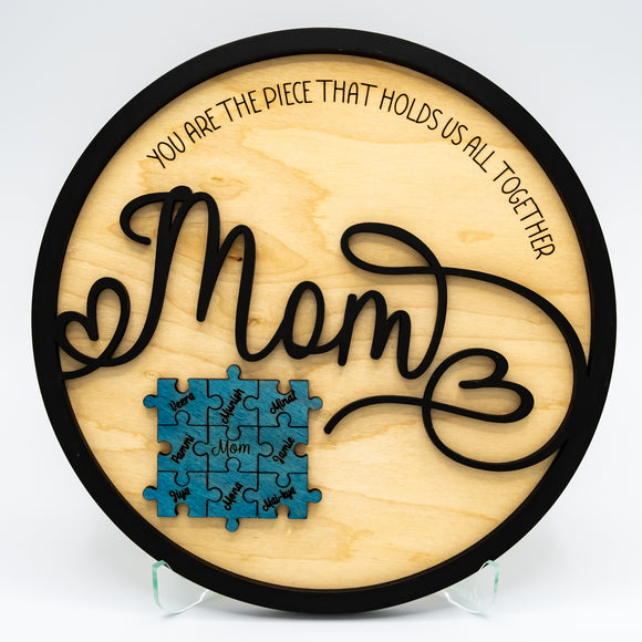 Mom Sign - Circular with Puzzle Pieces