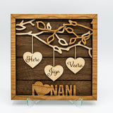 Mom / Grandma / Nani / Dadi / Ba Frame with Hanging Engraved Hearts from Branches