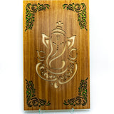 Ganeshji / Ganpati Cutout Frame with Green Leaf Pattern Corners