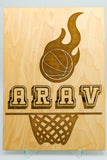 Flaming Basketball Sports Style Name Sign