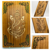 Ganeshji / Ganpati Cutout Frame with Green Leaf Pattern Corners